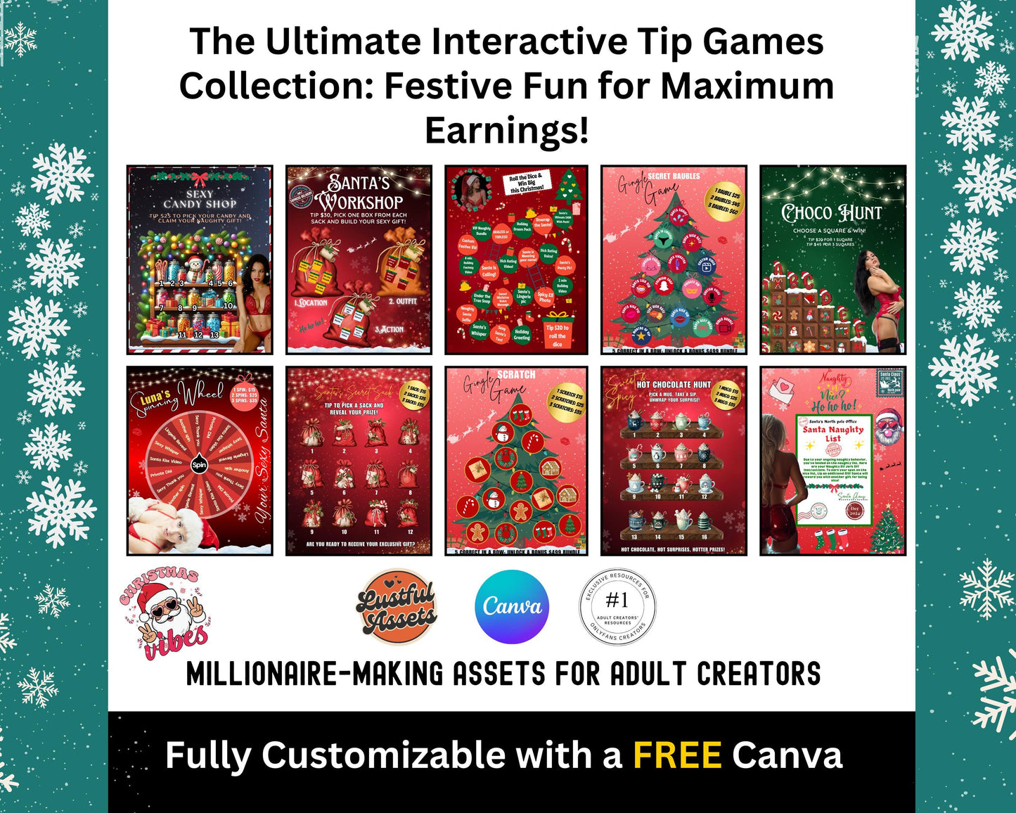 ONLYFANS December Themed Templates| Onlyfans Holiday Ideas kit, Christmas Game Theme Canva Creators camgirls, OF Fansly Snap Template Script