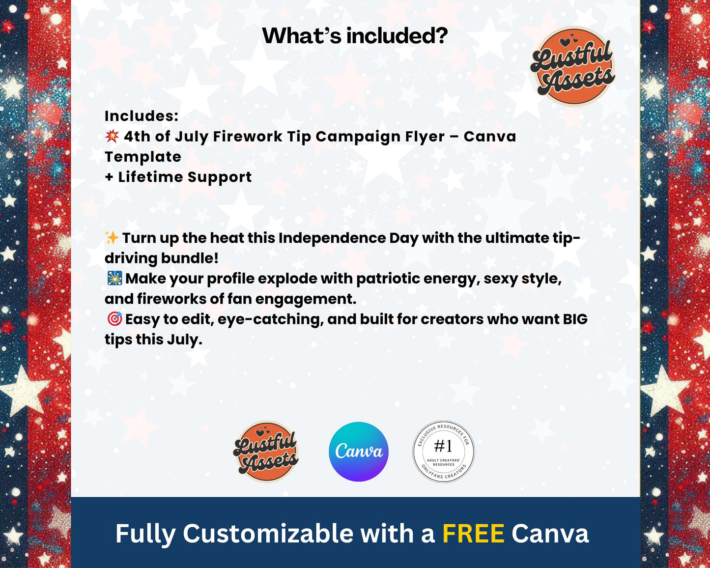 ONLYFANS 4th of July Animated Tip Campaign| Onlyfans Tip Game Ideas, independence day Theme Canva for Creators camgirls,Fansly Snap Template