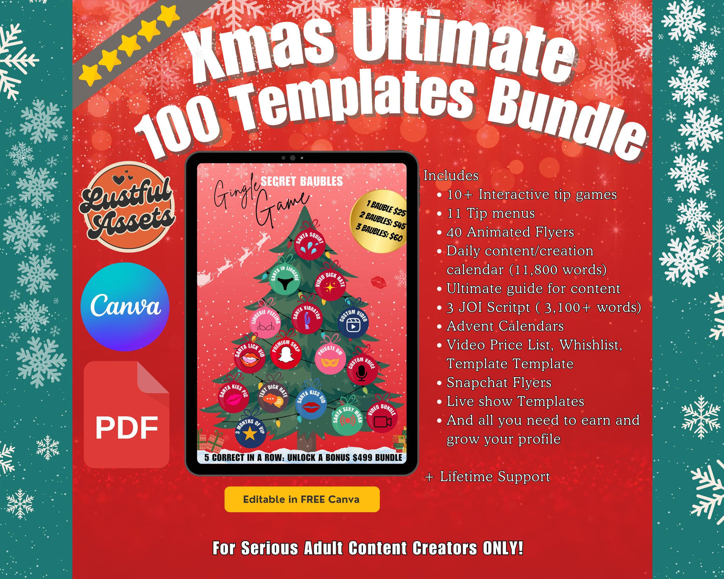 ONLYFANS December Themed Templates| Onlyfans Holiday Ideas kit, Christmas Game Theme Canva Creators camgirls, OF Fansly Snap Template Script