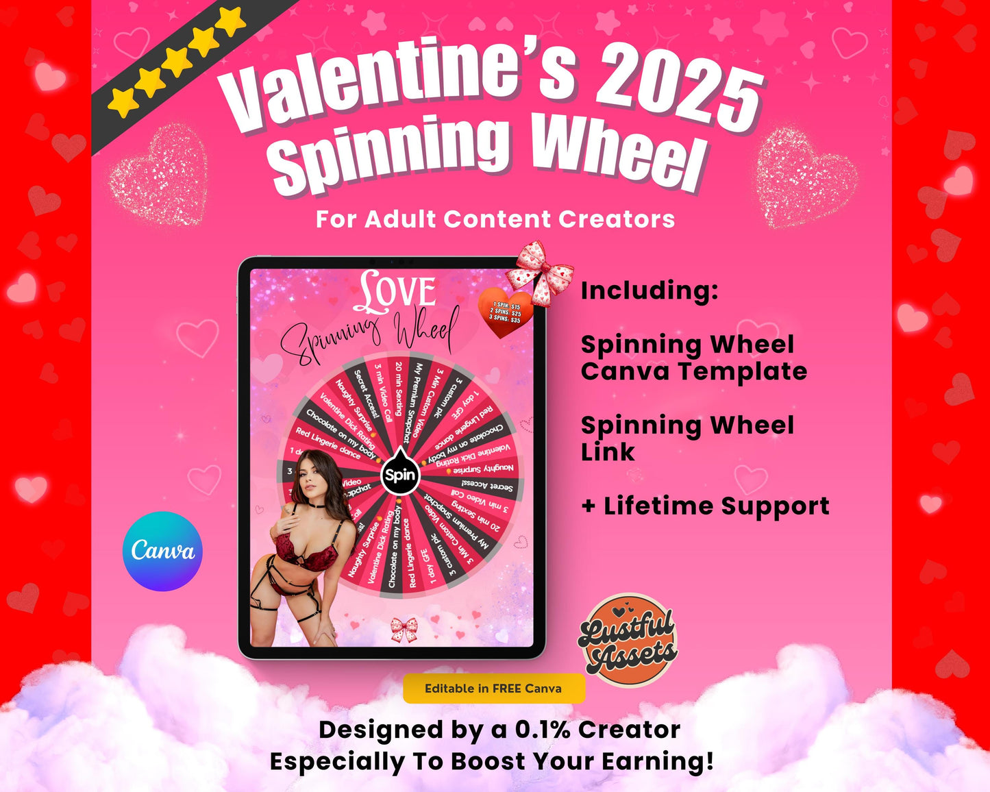 ONLYFANS Valentine's Spinning Wheel Tipping Game| Onlyfans Tip game idea, February Templates bundle, Valentine's Tip , Camgirls, Fansly Snap