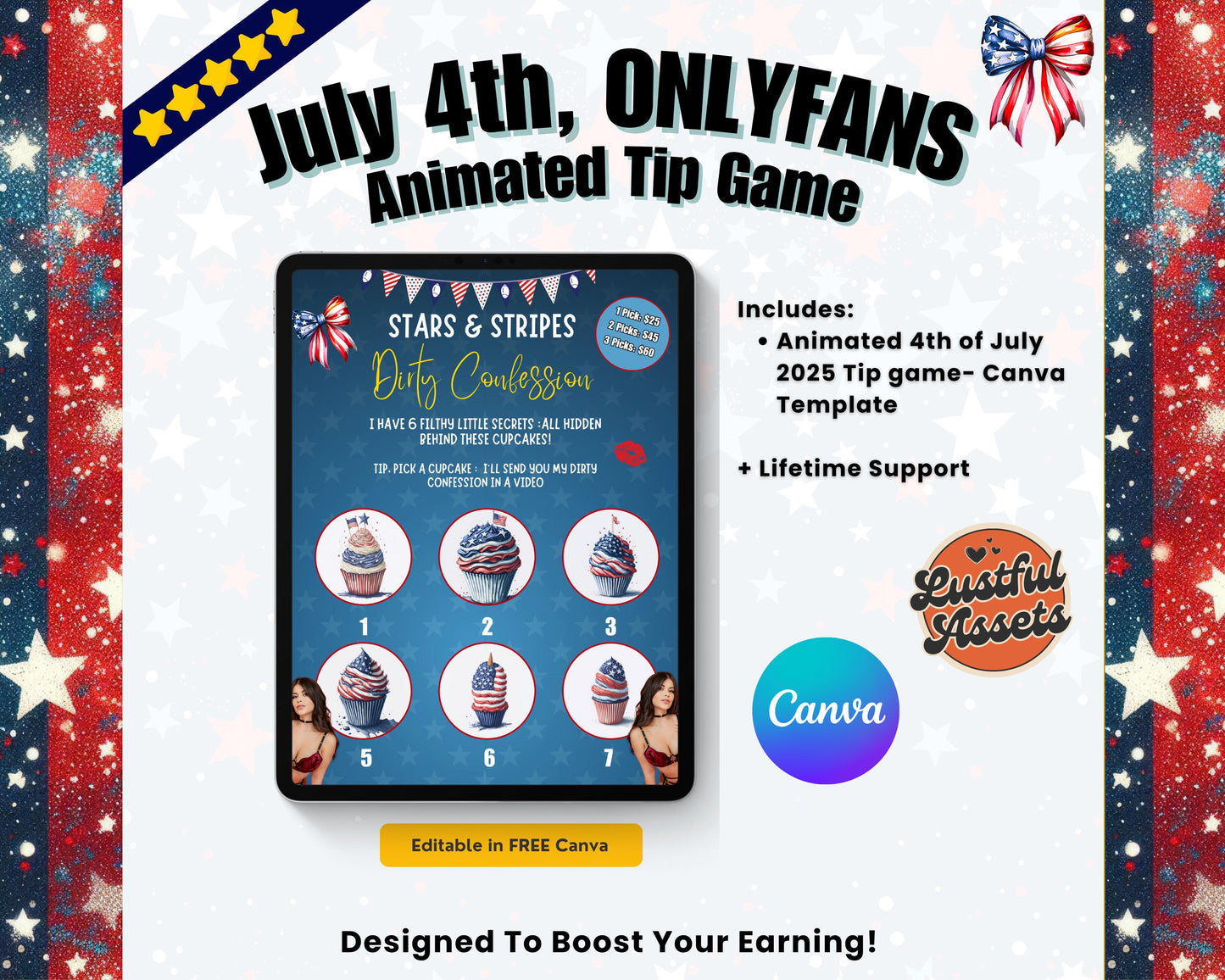 OnlyFans July 4th Tip Game Animated Flyer | Independence Day Theme Canva Template for adult content Creators, Camgirls & Fansly Snapchat
