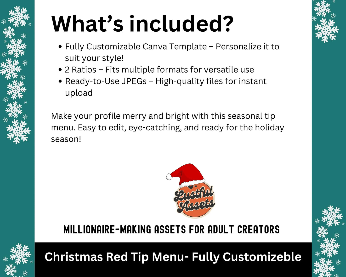 ONLYFANS Christmas Tip Menu| Creative Template for Creators, Holiday Theme Editable Canva Customizable, Creators camgirls, OF, Fansly Snap