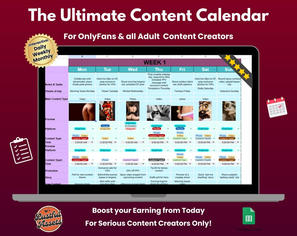 ONLYFANS Content Calendar Ultimate Planner