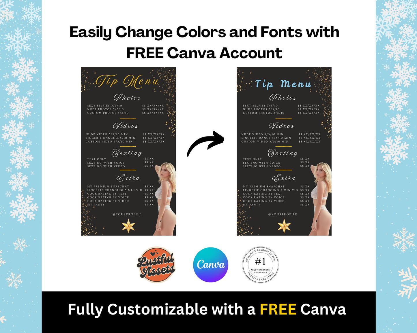 ONLYFANS Tip Menu Winter Themed Bundle | Onlyfans Tipping Menu Game, Theme Canva Creators camgirls, OF Fansly Snap Template New Year