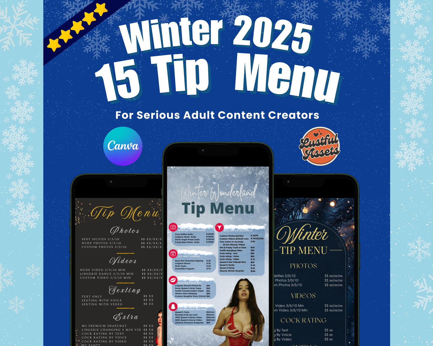 ONLYFANS Tip Menu Winter Themed Bundle | Onlyfans Tipping Menu Game, Theme Canva Creators camgirls, OF Fansly Snap Template New Year