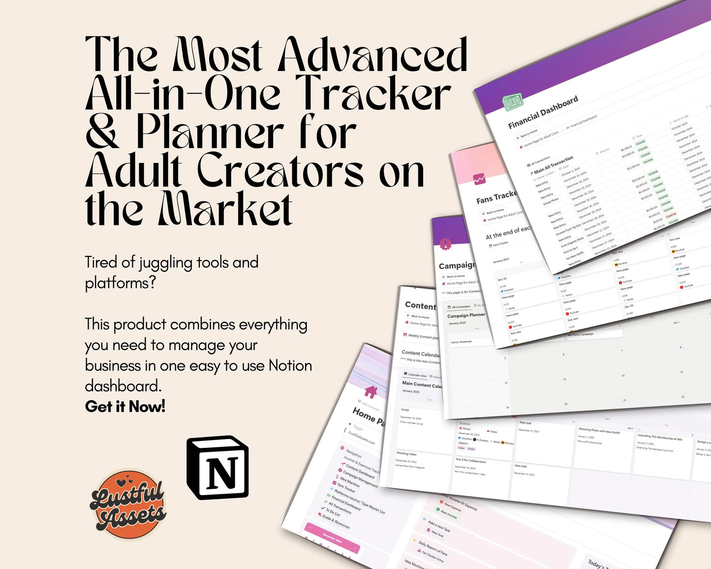 ONLYFANS Content Planner Notion Ultimate Tracker| Tip, Idea, Income Tracker Planner for content creators, Camgirls, Fansly, Snapchat
