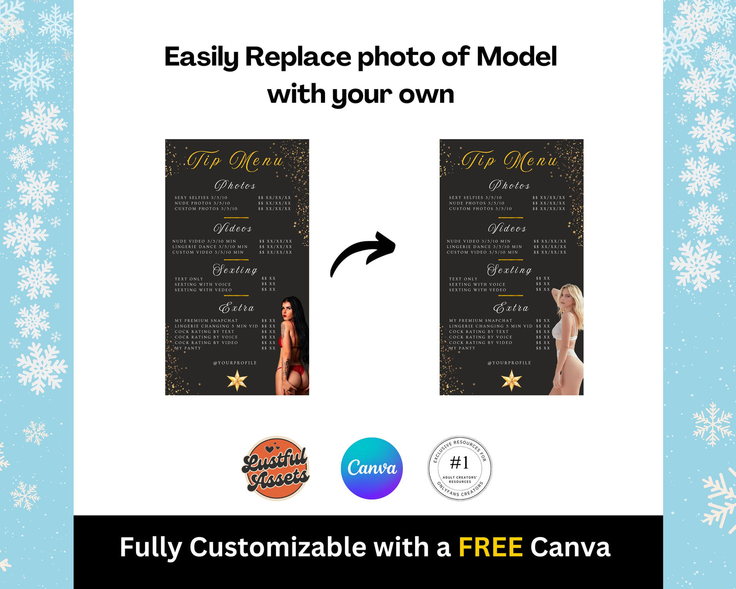 ONLYFANS Tip Menu Winter Themed Bundle | Onlyfans Tipping Menu Game, Theme Canva Creators camgirls, OF Fansly Snap Template New Year