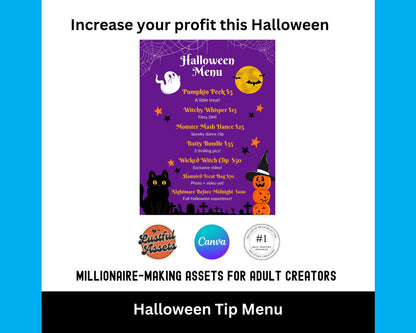 OnlyFans Halloween Tip Menu & Fansly | Editable Canva Template for Digital Creators | Spooky-Themed Tipping Menu for camgirls