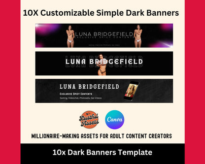 ONLYFANS Banner Bundle | Editable Canva Dark themes Banner for OnlyFans, Tipping Menu, Digital Camgirl & Fansly OF Simple, Snapchat