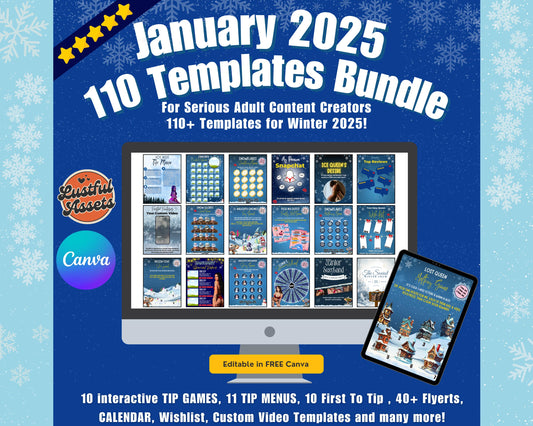 ONLYFANS January Themed Templates| Onlyfans Winter Tip Game Ideas kit, Winter Theme Canva Creators camgirls, OF Fansly Snap Template Script