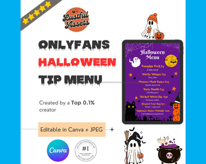 OnlyFans Halloween Tip Menu & Fansly | Editable Canva Template for Digital Creators | Spooky-Themed Tipping Menu for camgirls