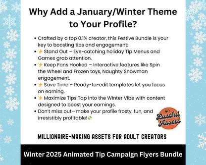 ONLYFANS Tip Campaign Animated Flyers Bundle | Onlyfans Winter Tip Game, Tipping Theme Canva Creators camgirls, OF Fansly Snap Template