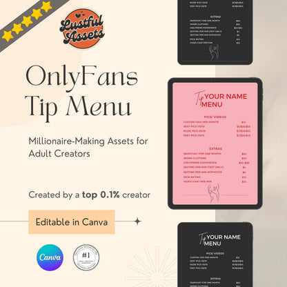 ONLYFANS Tip Menu | Editable Canva Tipping Template for Creators, Digital Camgirl & Fansly OF Tip Menu