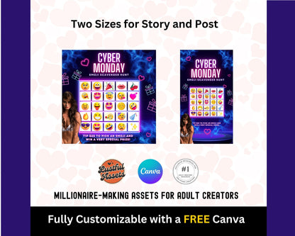 ONLYFANS Cyber Monday Tipping game Emoji Scavenger Hunt| Tip Game Onlyfans Idea  Canva Templates, OF, Fansly Snapchat, camgirls, creators