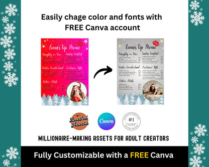ONLYFANS Christmas Tip Menu Bundle | 10x Creative for Creators, Holiday Theme Canva Tipping, Creators camgirls, OF, Fansly Snapchat tip