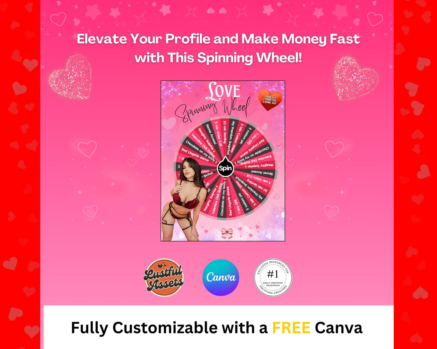 ONLYFANS Valentine's Spinning Wheel Tipping Game| Onlyfans Tip game idea, February Templates bundle, Valentine's Tip , Camgirls, Fansly Snap