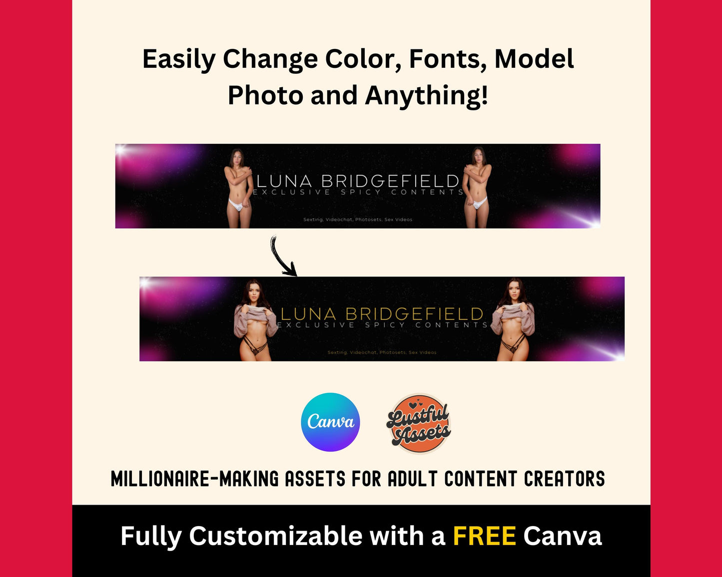 ONLYFANS Banner Bundle | Editable Canva Dark themes Banner for OnlyFans, Tipping Menu, Digital Camgirl & Fansly OF Simple, Snapchat