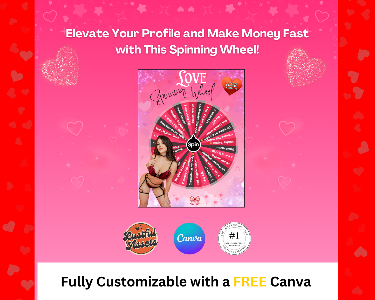 ONLYFANS Valentine's Spinning Wheel Tipping Game| Earn more| OnlyFans Template - Lustful Assets