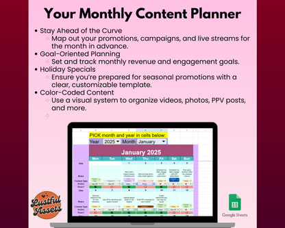 ONLYFANS Content Calendar | Get it Now| Onlyfans Planner Tracker - Lustful Assets