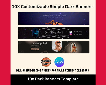 ONLYFANS Banner Bundle | Editable Canva Dark themes Banner for OnlyFans, Tipping Menu, Digital Camgirl & Fansly OF Simple, Snapchat