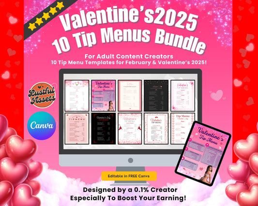ONLYFANS Valentine's Tip Menu Bundle | Onlyfans Valentine Theme, February Templates bundle, Valentine Content, Camgirls, Fansly Snap