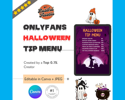 OnlyFans Halloween Tip Menu| Editable Canva Template | Spooky Digital Tipping Guide for Content Creators camgirls| OF, Fansly | Custom menu