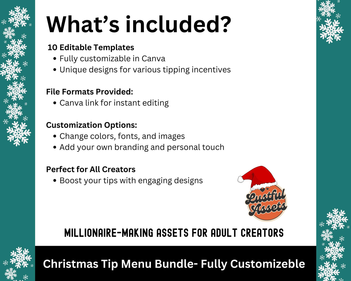 ONLYFANS Christmas Tip Menu Bundle | 10x Creative for Creators, Holiday Theme Canva Tipping, Creators camgirls, OF, Fansly Snapchat tip
