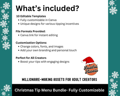 ONLYFANS Christmas Tip Menu Bundle | 10x Creative for Creators, Holiday Theme Canva Tipping, Creators camgirls, OF, Fansly Snapchat tip