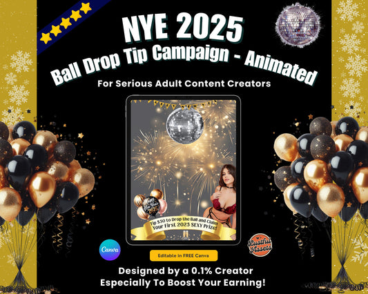 ONLYFANS New Year Ball Drop Tip Campaign | Onlyfans Tip Game Ideas kit, NYE Theme Canva for Creators camgirls, OF Fansly Snap Template