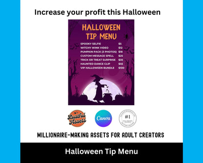 OnlyFans Halloween Tip Menu| Editable Canva Template | Spooky Digital Tipping Guide for Content Creators camgirls| OF, Fansly | Custom menu