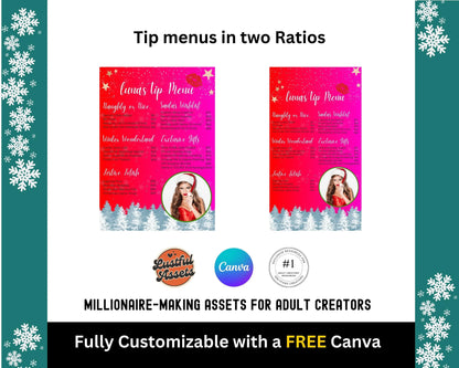 ONLYFANS Christmas Tip Menu| Creative Template for Creators, Holiday Theme Editable Canva Customizable, Creators camgirls, OF, Fansly Snap