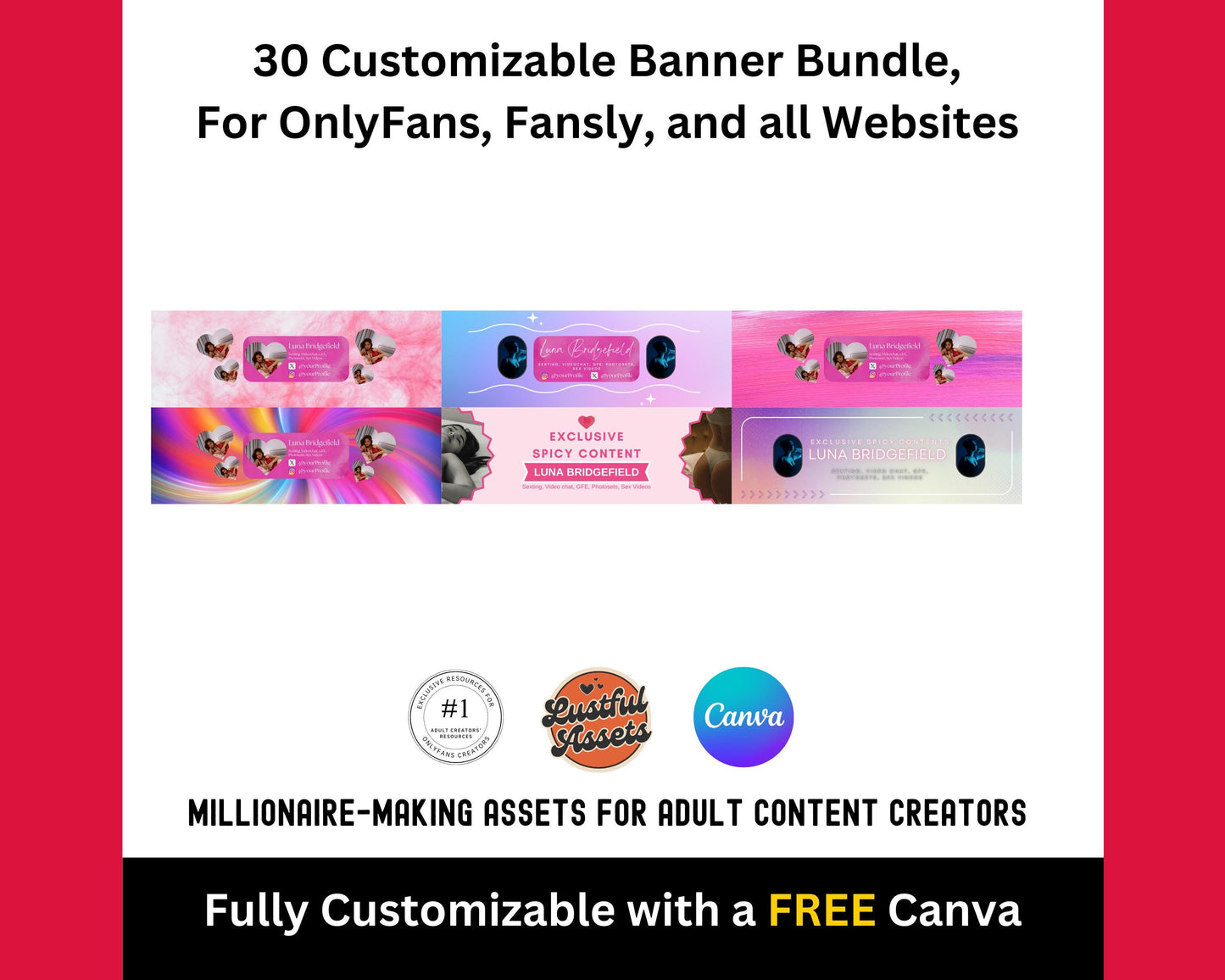 ONLYFANS Banner Templates Bundle | Editable Canva Banner for Only Fans, for Digital Camgirl & Fansly OF, Snapchat all websites Promo Graphic