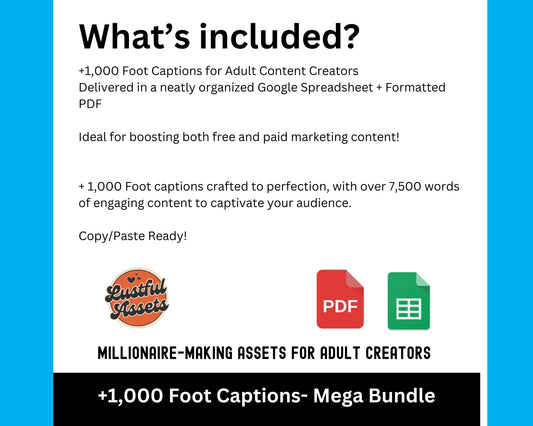 Onlyfans 1000 Foot Captions Bundle| Sexy Mega Foot Fetish niche Adult Content Creators DM, Camgirls Fansly, OF, Twitch Snapchat, Marketing
