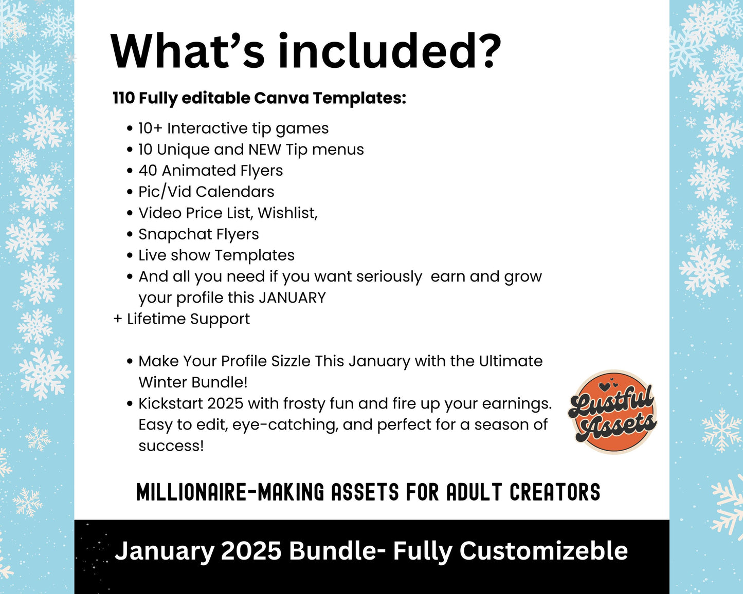 ONLYFANS January Themed Templates| Onlyfans Winter Tip Game Ideas kit, Winter Theme Canva Creators camgirls, OF Fansly Snap Template Script
