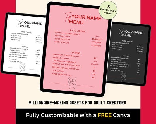 ONLYFANS Tip Menu | Editable Canva Tipping Template for Creators, Digital Camgirl & Fansly OF Tip Menu
