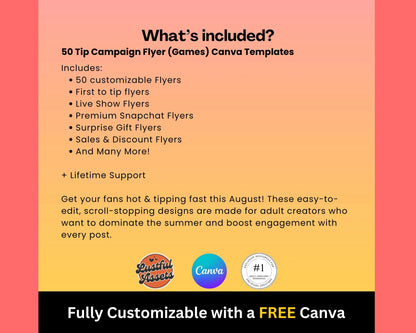 ONLYFANS August Animated Tip Flyers Bundle| Onlyfans Promo, 50 Summer Themed Templates, tipping campaign Ideas, Canva, Camgirls, Fansly Snap