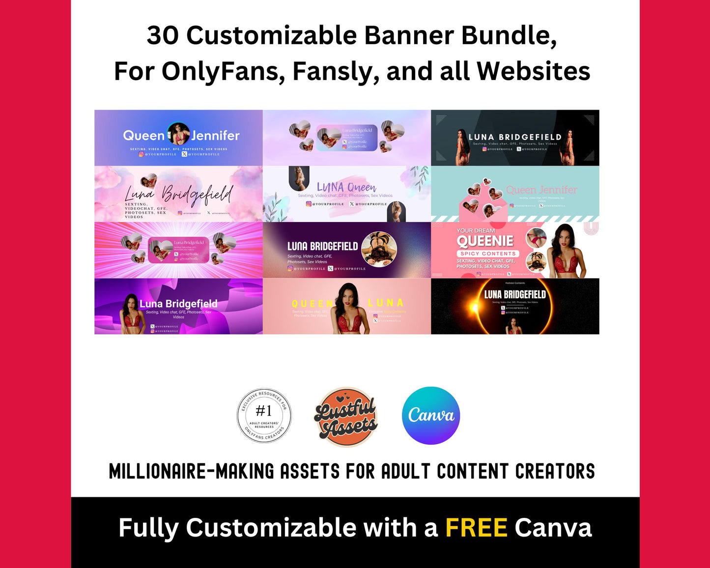 ONLYFANS Banner Templates Bundle | Editable Canva Banner for Only Fans, for Digital Camgirl & Fansly OF, Snapchat all websites Promo Graphic
