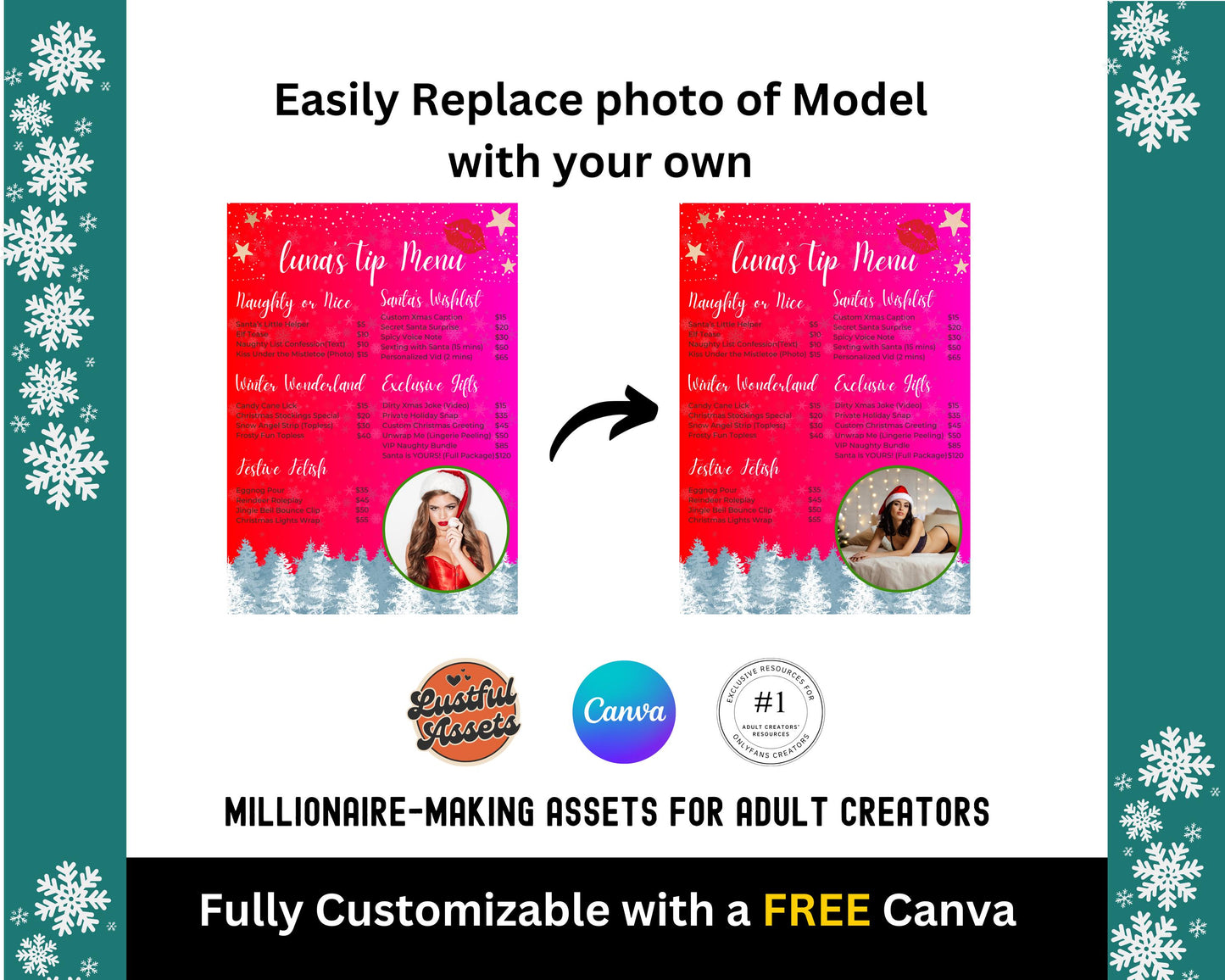 ONLYFANS Christmas Tip Menu Bundle | 10x Creative for Creators, Holiday Theme Canva Tipping, Creators camgirls, OF, Fansly Snapchat tip