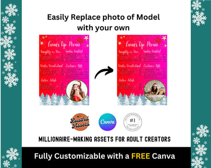 ONLYFANS Christmas Tip Menu Bundle | 10x Creative for Creators, Holiday Theme Canva Tipping, Creators camgirls, OF, Fansly Snapchat tip