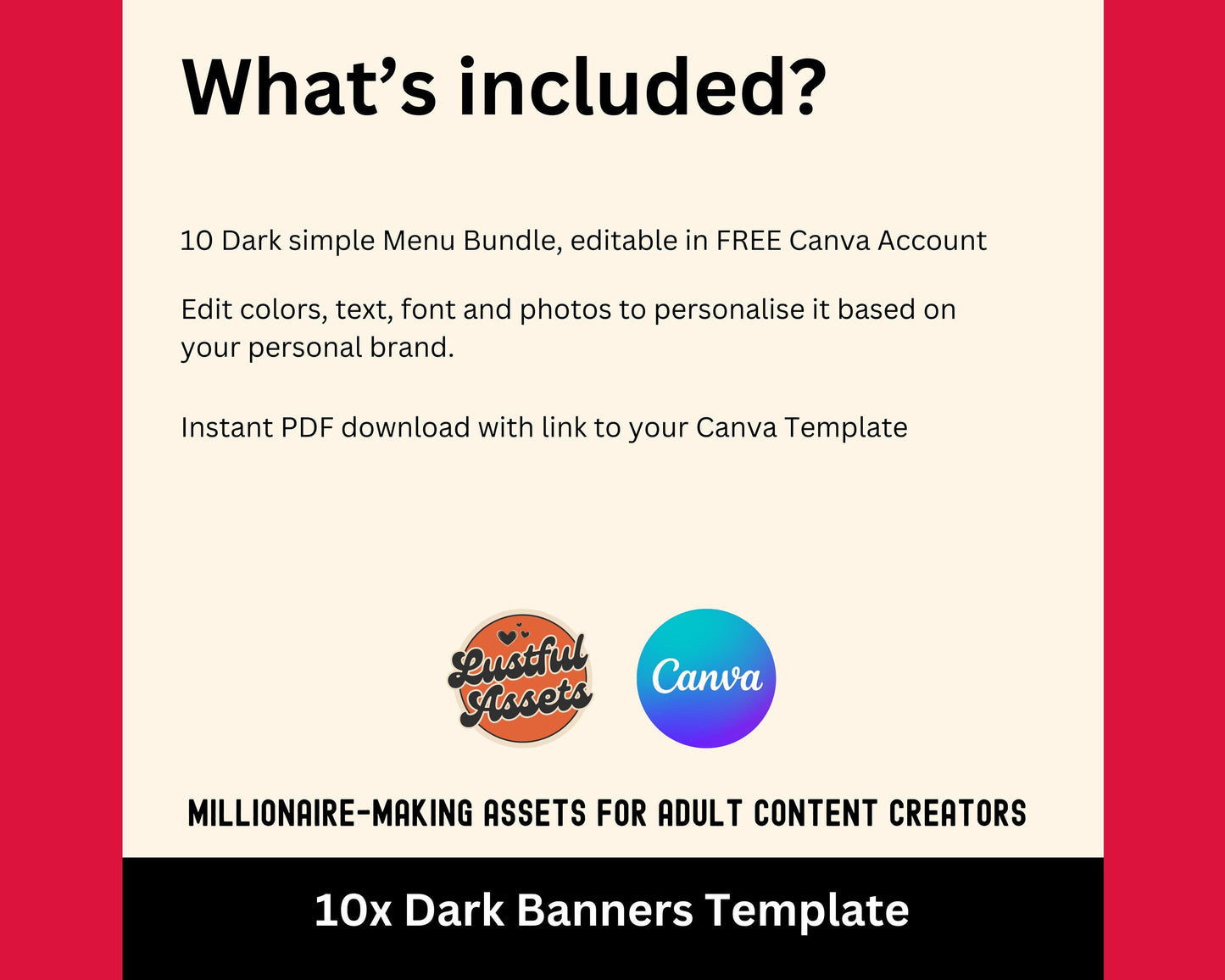 ONLYFANS Banner Bundle | Editable Canva Dark themes Banner for OnlyFans, Tipping Menu, Digital Camgirl & Fansly OF Simple, Snapchat