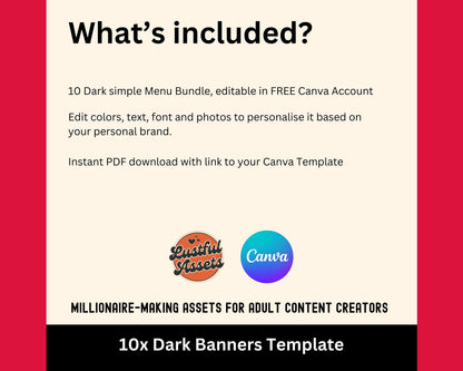 ONLYFANS Banner Bundle | Editable Canva Dark themes Banner for OnlyFans, Tipping Menu, Digital Camgirl & Fansly OF Simple, Snapchat