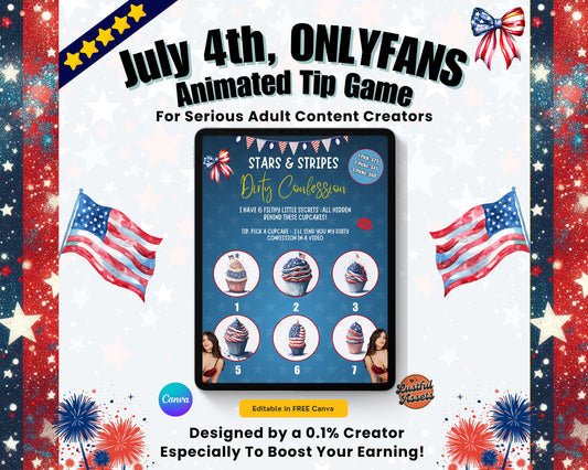 OnlyFans July 4th Tip Game Animated Flyer | Independence Day Theme Canva Template for adult content Creators, Camgirls & Fansly Snapchat