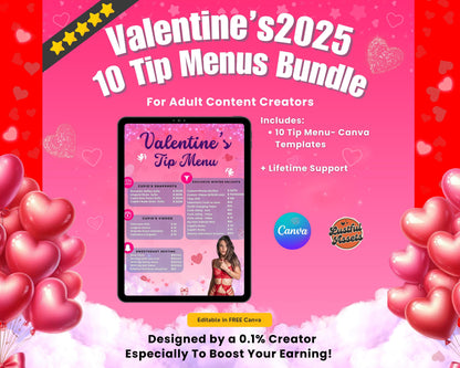 ONLYFANS Valentine's Tip Menu Bundle | Onlyfans Valentine Theme, February Templates bundle, Valentine Content, Camgirls, Fansly Snap
