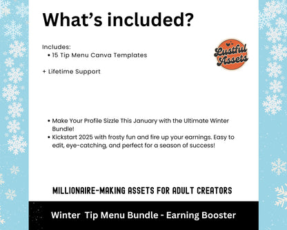ONLYFANS Tip Menu Winter Themed Bundle | Onlyfans Tipping Menu Game, Theme Canva Creators camgirls, OF Fansly Snap Template New Year