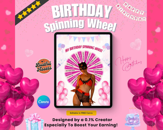 ONLYFANS Birthday Spin The Wheel Tip Game Template| Only fans Promo Graphic Tipping game idea Templates, Camgirls, Fansly Snapchat Marketing