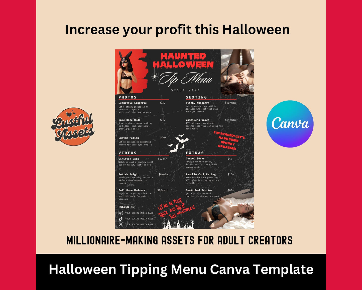 Halloween ONLYFANS Tip Menu | Editable Tipping Template for Creators, Digital Camgirl & Fansly OF Tip Menu 2024