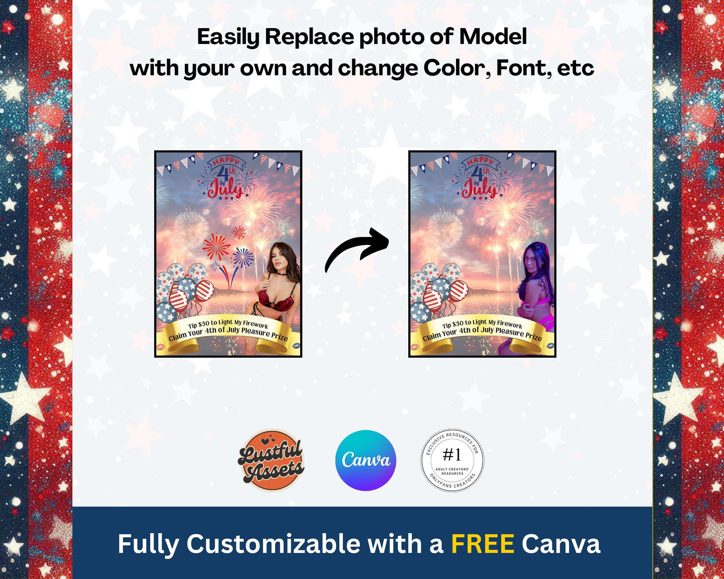 ONLYFANS 4th of July Animated Tip Campaign| Onlyfans Tip Game Ideas, independence day Theme Canva for Creators camgirls,Fansly Snap Template