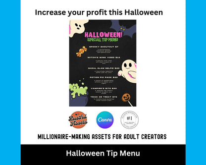 ONLYFANS Halloween Tip Menu | Editable Canva Tipping Template for Creators, Digital Camgirl & Fansly OF Tip Menu