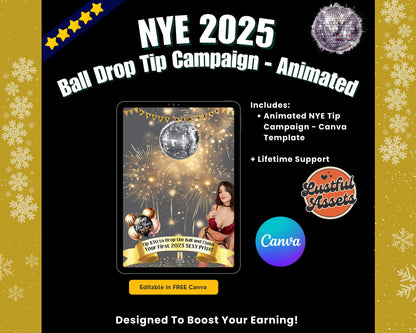 ONLYFANS New Year Ball Drop Tip Campaign | Onlyfans Tip Game Ideas kit, NYE Theme Canva for Creators camgirls, OF Fansly Snap Template