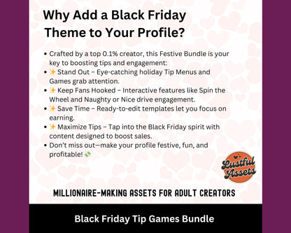 ONLYFANS Black Friday Tipping game Bundle| Onlyfans Tip Game Idea Templates, OF, Fansly Snapchat, camgirls, Content creators Bundle Theme